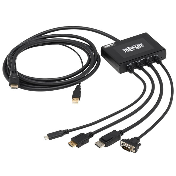 Tripp Lite B321-4X1-HDVC 4-Port Presentation Adapter, 4K 60 Hz (4:4:4) HDMI, DP, USB-C and 1080p VGA to HDMI, Built-In Cables B321-4X1-HDVC 037332262691