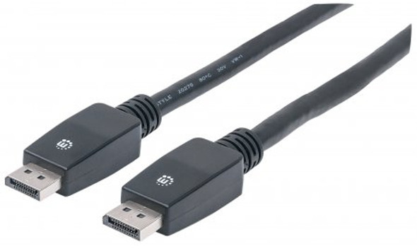 Manhattan DisplayPort 1.1 Cable, 4K@60Hz, 7.5m, Male to Male, With Latches, Fully Shielded, Black, Lifetime Warranty, Polybag 354127 766623354127