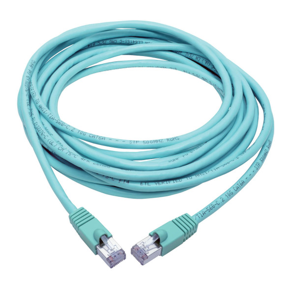 Tripp Lite N262-025-AQ Cat6a 10G-Certified Snagless Shielded STP Ethernet Cable (RJ45 M/M), PoE, Aqua, 25 ft. (7.62 m) N262-025-AQ 037332239631