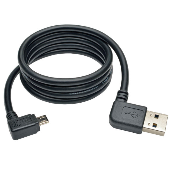 Tripp Lite UR05C-003-RARB Micro USB Cable for Charging (M/M) - Reversible Left/Right USB-A to Right-Angle USB Micro-B, Black, 3 ft. (0.91 m) UR05C-003-RARB 037332188076