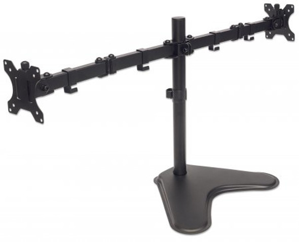 Manhattan TV & Monitor Mount, Desk, Double-Link Arms, 2 screens, Screen Sizes: 10-27", Black, Stand Assembly, Dual Screen, VESA 75x75 to 100x100mm, Max 8kg (each), Lifetime Warranty 461559 766623461559