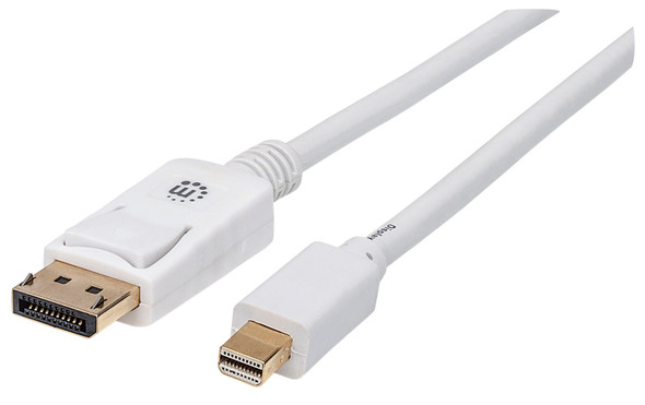 Manhattan Mini DisplayPort 1.2 to DisplayPort Cable, 4K@60Hz, 1m, Male to Male, White, Equivalent to Startech MDP2DPMM1MW, Lifetime Warranty, Polybag 324724 766623324724