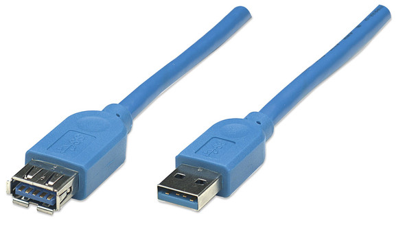 Manhattan USB-A to USB-A Extension Cable, 3m, Male to Female, 5 Gbps (USB 3.2 Gen1 aka USB 3.0), SuperSpeed USB, Blue, Lifetime Warranty, Polybag 322447 766623322447