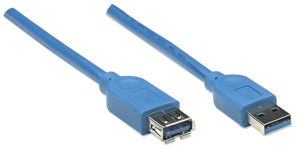 Manhattan USB-A to USB-A Extension Cable, 3m, Male to Female, 5 Gbps (USB 3.2 Gen1 aka USB 3.0), SuperSpeed USB, Blue, Lifetime Warranty, Polybag 322447 766623322447