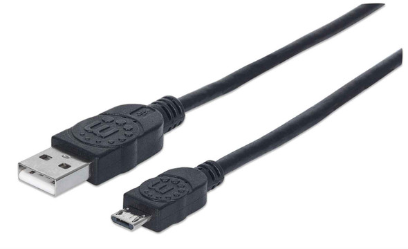 Manhattan USB-A to Micro-USB Cable, 0.5m, Male to Male, Black, 480 Mbps (USB 2.0), Equivalent to Startech USBAUB50CMBK, Hi-Speed USB, Lifetime Warranty, Polybag 325677 766623325677