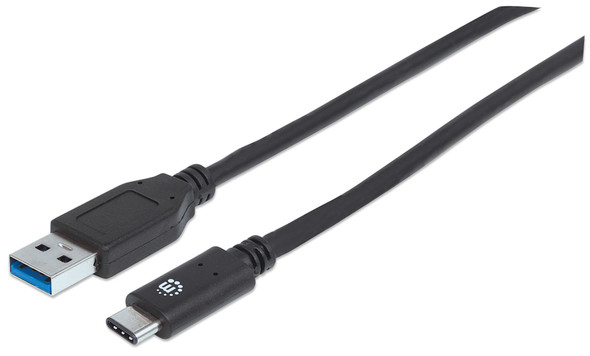 Manhattan USB-C to USB-A Cable, 1m, Male to Male, 10 Gbps (USB 3.2 Gen2 aka USB 3.1), 3A (fast charging), Equivalent to Startech USB31AC1M, SuperSpeed+ USB, Black, Lifetime Warranty, Polybag 353373 766623353373