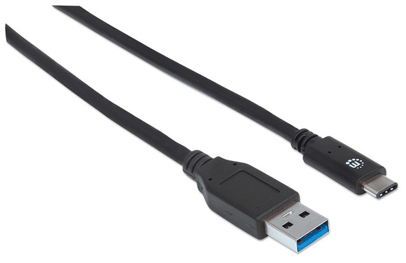 Manhattan USB-C to USB-A Cable, 1m, Male to Male, 10 Gbps (USB 3.2 Gen2 aka USB 3.1), 3A (fast charging), Equivalent to Startech USB31AC1M, SuperSpeed+ USB, Black, Lifetime Warranty, Polybag 353373 766623353373
