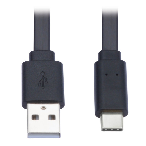 Tripp Lite U038-006-FL USB-A to USB-C Flat Cable - M/M, USB 2.0, Thunderbolt 3 Compatible, Black, 6 ft. (1.83 m) U038-006-FL 037332253996