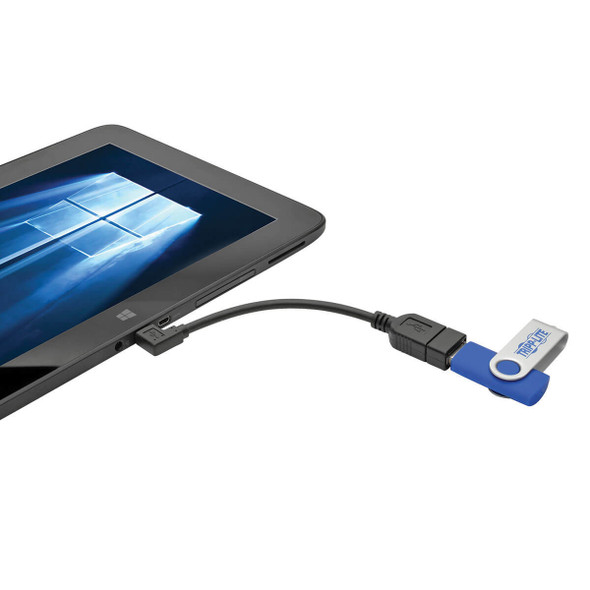 Tripp Lite Micro USB to USB OTG Host Adapter Cable, Right-Angle 5-Pin USB Micro-B to USB-A (M/F), 15.24 cm (6-in.) U052-06N-RA 037332196538