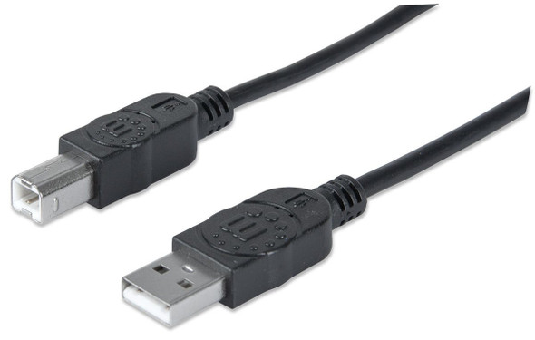 Manhattan USB-A to USB-B Cable, 3m, Male to Male, 480 Mbps (USB 2.0), Equivalent to Startech USB2HAB3M, Hi-Speed USB, Black, Lifetime Warranty, Polybag 333382 766623333382