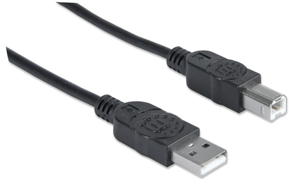 Manhattan USB-A to USB-B Cable, 3m, Male to Male, 480 Mbps (USB 2.0), Equivalent to Startech USB2HAB3M, Hi-Speed USB, Black, Lifetime Warranty, Polybag 333382 766623333382