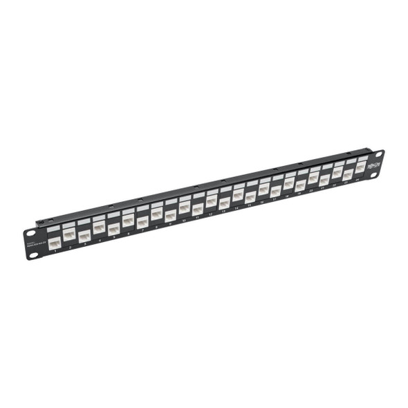 Tripp Lite N254-024-6A-OF 24-Port 1U Rack-Mount Cat6a/Cat6/Cat5e Offset Feed-Through Patch Panel with Cable Management Bar, RJ45 Ethernet, TAA N254-024-6A-OF 037332205223