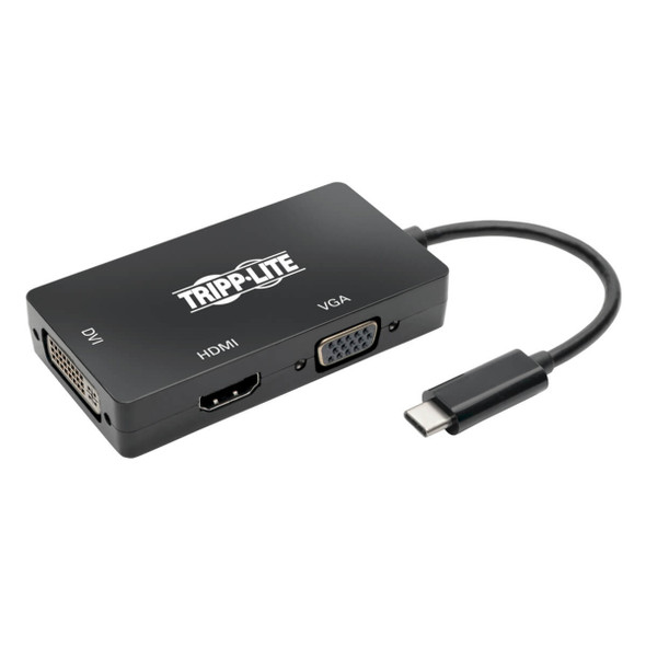 Tripp Lite U444-06N-HDV4KB USB-C Multiport Adapter (M/3xF) - 4K HDMI, DVI, VGA, HDCP, Black U444-06N-HDV4KB 037332210746