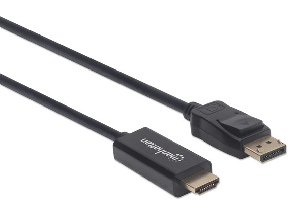 Manhattan DisplayPort 1.1 to HDMI Cable, 1080p@60Hz, 1.8m, Male to Male, DP With Latch, Black, Not Bi-Directional, Three Year Warranty, Polybag 152679 766623152679
