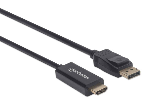 Manhattan DisplayPort 1.1 to HDMI Cable, 1080p@60Hz, 1m, Male to Male, DP With Latch, Black, Not Bi-Directional, Three Year Warranty, Polybag 152662 766623152662