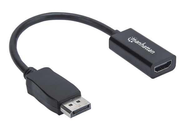 Manhattan DisplayPort 1.1 to HDMI Adapter Cable, 1080p@60Hz, Male to Female, Black, DP With Latch, Not Bi-Directional, Three Year Warranty, Polybag 151634 766623151634