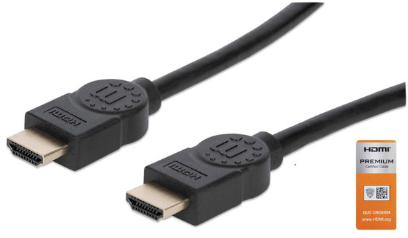 Manhattan HDMI Cable with Ethernet, 4K@60Hz (Premium High Speed), 3m, Male to Male, Black, Equivalent to Startech HDMM3MP, Ultra HD 4k x 2k, Fully Shielded, Gold Plated Contacts, Lifetime Warranty, Polybag 355353 766623355353