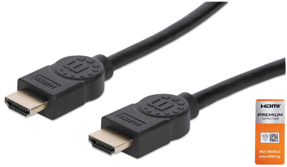 Manhattan HDMI Cable with Ethernet, 4K@60Hz (Premium High Speed), 1.8m, Male to Male, Black, Equivalent to Startech HDMM2MP (except 20cm shorter), Ultra HD 4k x 2k, Fully Shielded, Gold Plated Contacts, Lifetime Warranty, Polybag 355346 766623355346