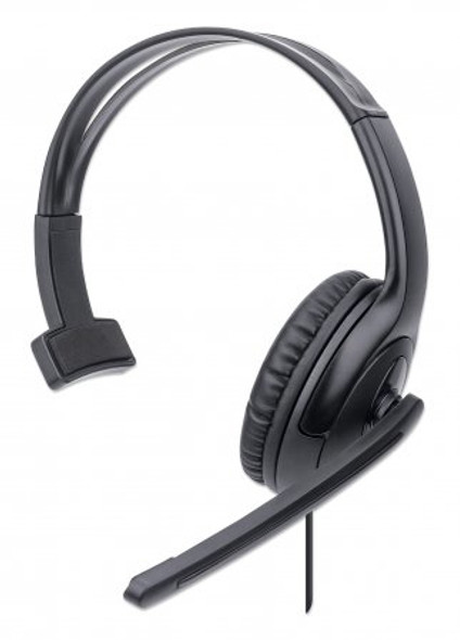 Manhattan Mono Over-Ear Headset (USB), Microphone Boom (padded), Retail Box Packaging, Adjustable Headband, In-Line Volume Control, Ear Cushion, USB-A for both sound and mic use, cable 1.5m, Three Year Warranty 179874 766623179874