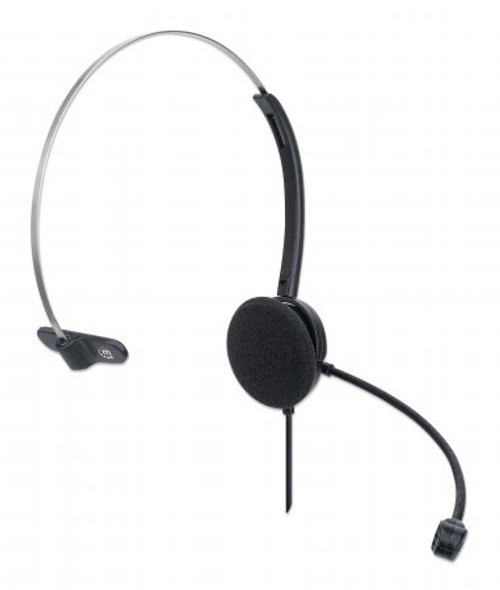 Manhattan Mono On-Ear Headset (USB), Microphone Boom (padded), Retail Box Packaging, Adjustable Headband, In-Line Volume Control, Ear Cushion, USB-A for both sound and mic use, cable 1.5m, Three Year Warranty 179867 766623179867