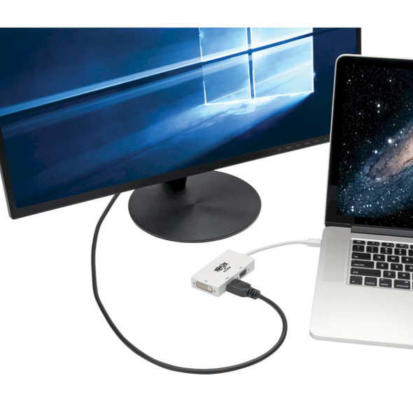 Tripp Lite P137-06N-HDV4KW Keyspan Mini DisplayPort to VGA/DVI/HDMI All-in-One Video Converter Adapter, 4K 30Hz HDMI, DP1.2, White, 6-in. (15.24 cm) P137-06N-HDV4KW 037332210630