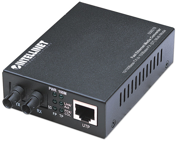 Intellinet Fast Ethernet Media Converter, 10/100Base-Tx to 100Base-Fx (ST) Multi-Mode, 2 km (1.24 mi) (Euro 2-pin plug) 506519 766623506519