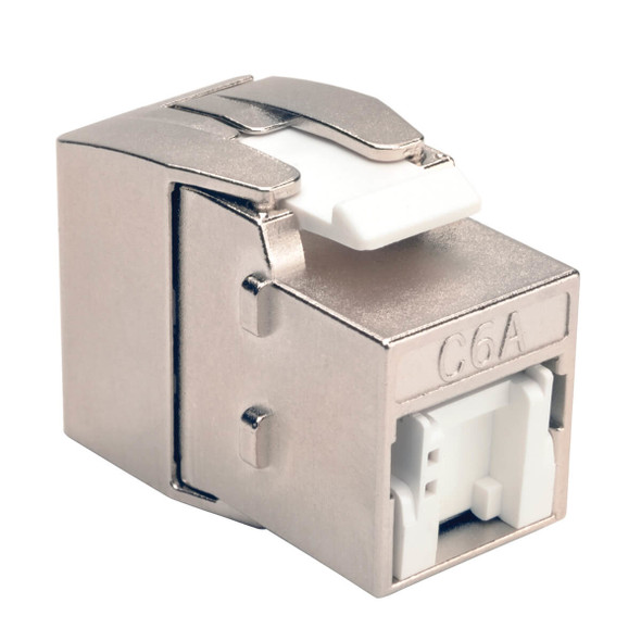 Tripp Lite N238-001-SH-TFA Toolless Shielded Cat6a Keystone Jack, PoE/PoE+ Compliant, Shuttered - Silver, TAA N238-001-SH-TFA 037332189967