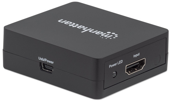 Manhattan HDMI Splitter 2-Port , 1080p, Black, Displays output from x1 HDMI source to x2 HD displays (same output to both displays), USB-A Powered (cable included, 0.7m), Three Year Warranty, Retail Box 207652 766623207652