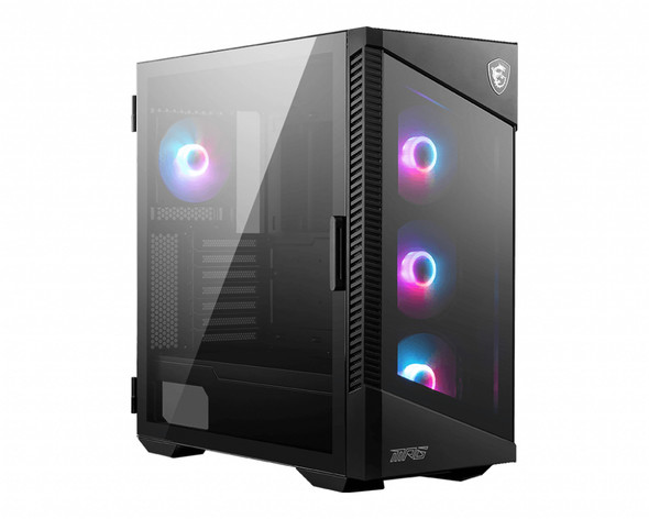 MSI MPG VELOX 100R Mid Tower Gaming Computer Case 'Black, 4x 120mm ARGB Fans, 1-6 ARGB Hub, ARGB light strip, USB Type-C, Tempered Glass, Center, E-ATX, ATX, mATX, mini-ITX' VELOX100R 4719072829315
