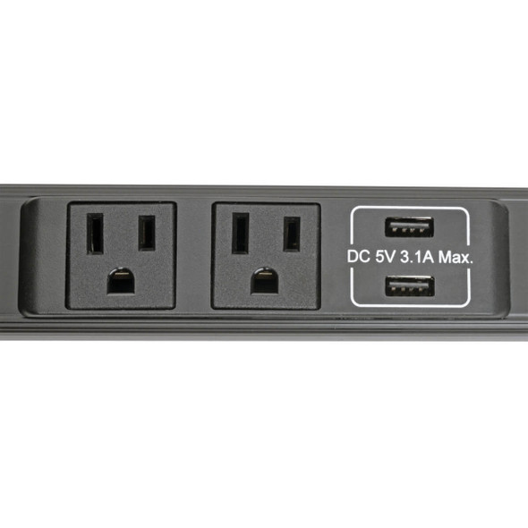 Tripp Lite 4-Outlet Power Strip with USB-A Charging (6.2A) - NEMA 5-15R, 120V, 15A, 10 ft. Cord, 5-15P, 24 in. PSC240410USBB 037332238825