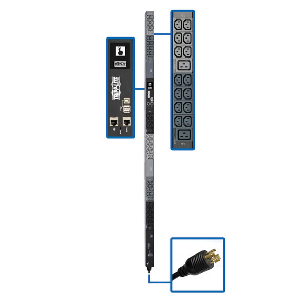 Tripp Lite 6.6kW 3-Phase Monitored PDU – LX Platform, 42 C13 & 6 C19 Outlets (208/240V), L15-20P Input, 0U, TAA PDU3EVN6L1520 037332213532