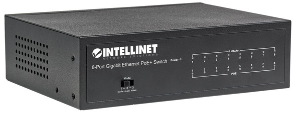 Intellinet 8-Port Gigabit Ethernet PoE+ Switch, IEEE 802.3at/af Power over Ethernet (PoE+/PoE) Compliant, 60 W, Desktop (Euro 2-pin plug) 561204 766623561204