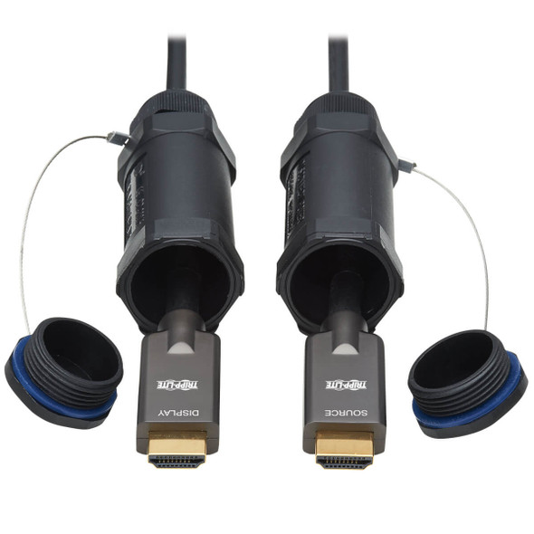 Tripp Lite P568FA-100M-WR High-Speed Armored HDMI Fiber Active Optical Cable (AOC) with Hooded Connectors - 4K @ 60 Hz, HDR, IP68, M/M, Black, 100 m P568FA-100M-WR 037332261496