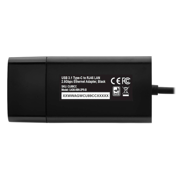 Tripp Lite U436-06N-2P5-B USB-C to RJ45 Gigabit Ethernet Network Adapter (M/F) - USB 3.1 Gen 1, 2.5 Gbps Ethernet, Black U436-06N-2P5-B 037332249098