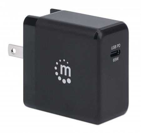 Manhattan Wall/Power Mobile Device GaN Charger (UK, USA and Euro 2-pin), USB-C Port, to 65W / 3A, GaN (Galium Nitride) tech & PI chipset for maximum charging efficiency, Interchangeable Plugs, Phone/Laptop Charger, Black, Box, 102278 766623102278