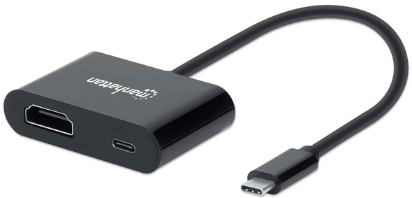 Manhattan USB-C to HDMI and USB-C (inc Power Delivery), 4K@60Hz, 19.5cm, Black, Power Delivery to USB-C Port (60W), Equivalent to Startech CDP2HDUCP, Male to Females, Lifetime Warranty, Retail Box 153416 766623153416