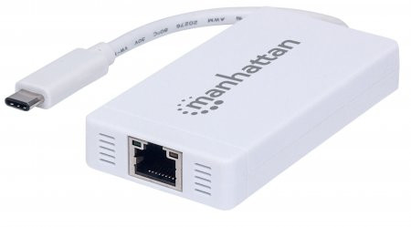 Manhattan USB-C Dock/Hub, Ports (x4): Ethernet and USB-A (3), 10/100/1000 Mbps network, 5 Gbps (USB 3.2 Gen1 aka USB 3.0), External Power Supply Not Needed, 14cm Cable, Equivalent to Startech HB30C3A1GEA, SuperSpeed USB, White, 507608 766623507608