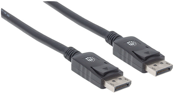 Manhattan DisplayPort 1.2 Cable, 4K@60hz, 1m, Male to Male, Equivalent to Startech DISPL1M, With Latches, Fully Shielded, Black, Lifetime Warranty, Polybag 306935 766623306935