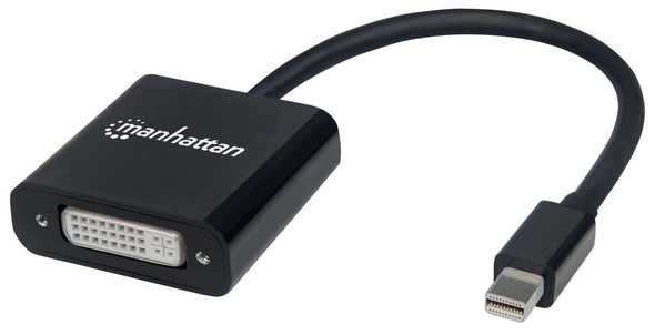 Manhattan Mini DisplayPort 1.1a to DVI-I Dual-Link Adapter Cable, 1080p@60Hz, 19.5cm, Black, Male to Female, Equivalent to Startech MDP2DVI, Compatible with DVD-D, Lifetime Warranty, Polybag 322485 766623322485
