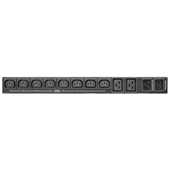 Tripp Lite PDUMNH20HVAT1 3.8kW 200–240V Single-Phase ATS/Monitored PDU - 8 C13 and 2 C19 Outlets, Dual C20 Inlets, 12 ft. Cords, Network Card, 1U, TAA PDUMNH20HVAT1 037332261410