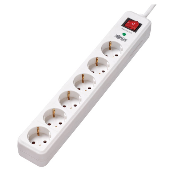 Tripp Lite TLP6G18 6-Outlet Surge Protector - German Type F Schuko Outlets, 220-250V AC, 16A, 1.8 m Cord, Schuko Plug, White TLP6G18 037332251633