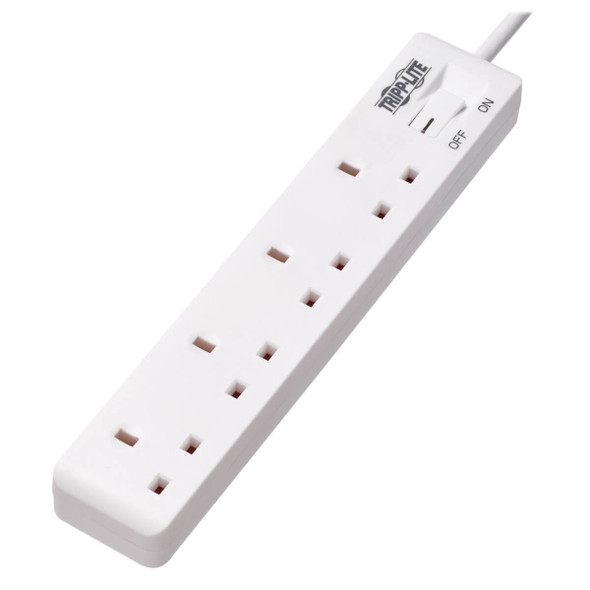 Tripp Lite PS4B18 4-Outlet Power Strip - British BS1363A Outlets, 220-250V AC, 13A, 1.8 m Cord, BS1363A Plug, White PS4B18 037332250247