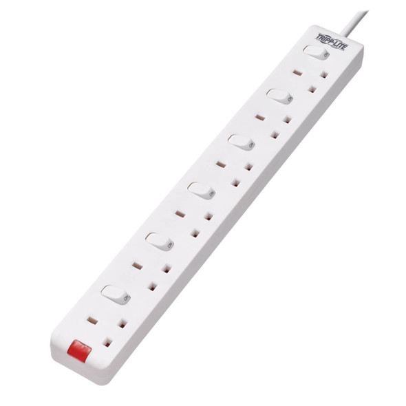 Tripp Lite PS6B35W 6-Outlet Power Strip - British BS1363A Outlets, Individually Switched, 220-250V, 13A, 3 m Cord, White PS6B35W 037332251596