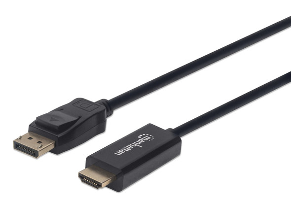 Manhattan DisplayPort 1.1 to HDMI Cable, 1080p@60Hz, 3m, Male to Male, DP With Latch, Black, Not Bi-Directional, Three Year Warranty, Polybag 153188 766623153188