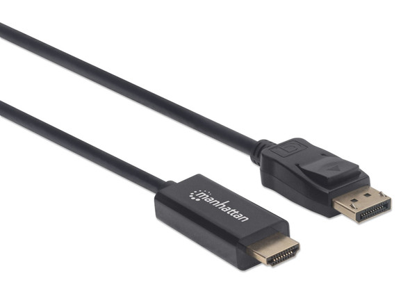 Manhattan DisplayPort 1.1 to HDMI Cable, 1080p@60Hz, 3m, Male to Male, DP With Latch, Black, Not Bi-Directional, Three Year Warranty, Polybag 153188 766623153188