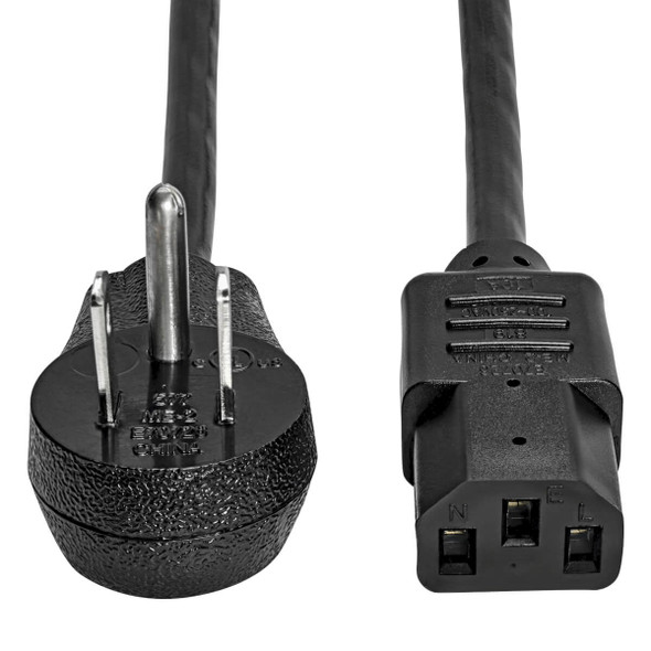 Tripp Lite Desktop Computer AC Power Cord, Right-Angle NEMA 5-15P to C13 - 10A, 125V, 18 AWG, 10 ft., Black P006-010-15D 037332241894