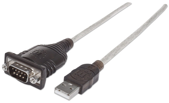 Manhattan USB-A to Serial Converter cable, 45cm, Male to Male, Serial/RS232/COM/DB9, FTDI FT232RL Chip, Equivalent to Startech ICUSB2321F, Black/Silver cable, Three Years Warranty, Polybag 151856 766623151856