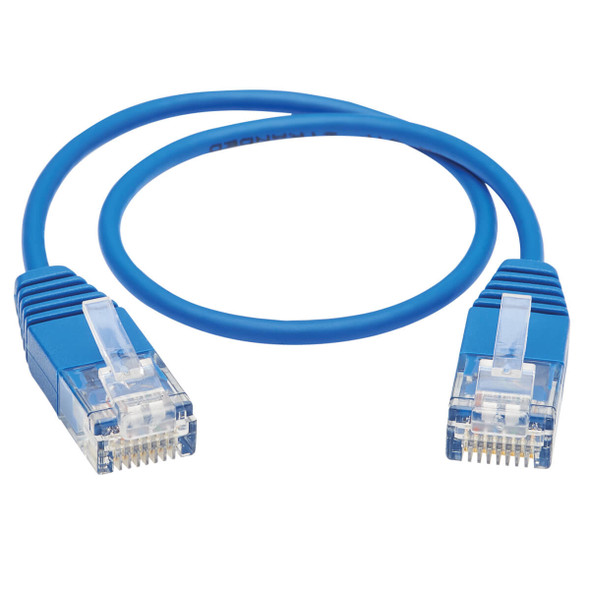 Tripp Lite N261-UR01-BL Cat6a 10G Certified Molded Ultra-Slim UTP Ethernet Cable (RJ45 M/M), Blue, 1 ft. (0.31 m) N261-UR01-BL 037332256973