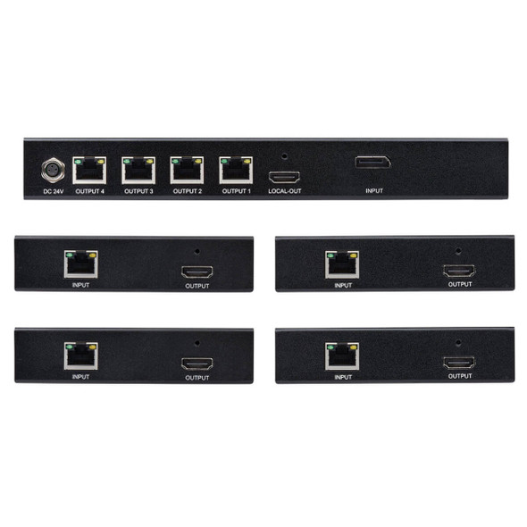 Tripp Lite B127-004-D4H 4-Port DisplayPort to HDMI over Cat6 Splitter/Extender Kit, Transmitter/4 Receivers, 4K 60 Hz, PoC, 125 ft., TAA B127-004-D4H 037332239037