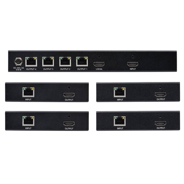 Tripp Lite B127-004-H4H 4-Port HDMI over Cat6 Splitter/Extender Kit, Transmitter/4 Receivers, 4K 60 Hz, PoC, HDR, 125 ft., TAA B127-004-H4H 037332239082